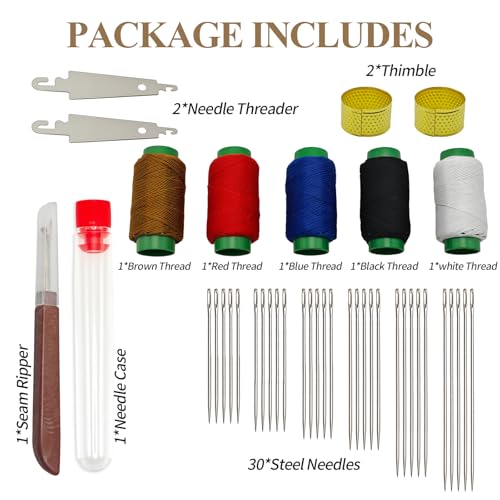 Amzlysdok 41PCS Big Eye Steel Sewing Needles Kit,Stainless Steel Sewing Needle for Hand Sewing,Big Eye Steel Needle Set with Thread Ripper for DIY Crafts - size: 41 PCS