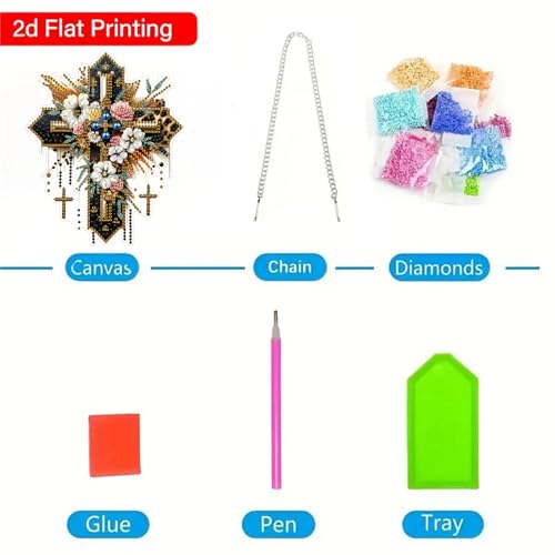 ZeeLionArt Hanging Diamonds Art kit for Adult,Cross Flowers Pendant Diamonds Painting Art Kit,6.2x7.6inch Acrylic Diamonds Painting Board Kit Ornament, Special Crystal Diamond Hanging Ornament - color: DP02452