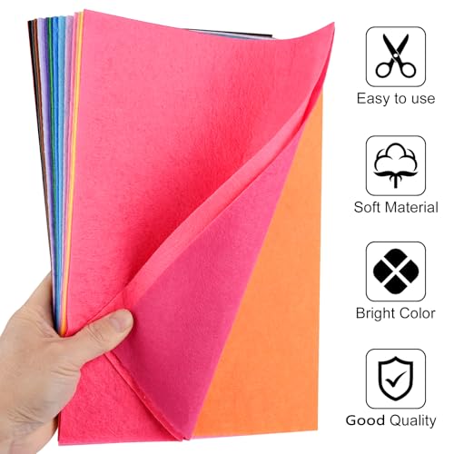 20 Pcs Felt Fabric Sheet 8" x 12" Assorted Color Felt Fabric Sheets for Crafts DIY Handcraft Sewing Squares Patchwork Nonwoven - color: Different Colors