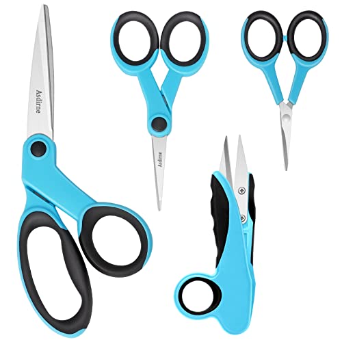 Asdirne Premium sewing Scissors Bundle, Perfect Sewing Partners, Sharp and Durable, Comfortable Handle, Contains 9”Fabric scissors, 5”Detail Shear, 3.9”Embroidery Scissors, 4.8”Thread Snips - color: Blue
