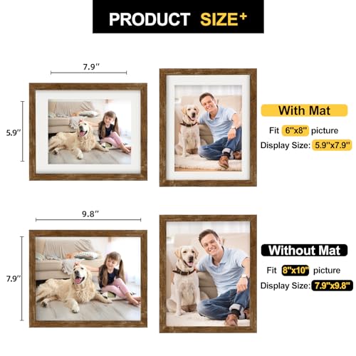 TOFOREVO 8x10 Picture Frames with 6x8 Mat Set of 2, Rustic Brown - color: Rustic Wood, size: 8x10