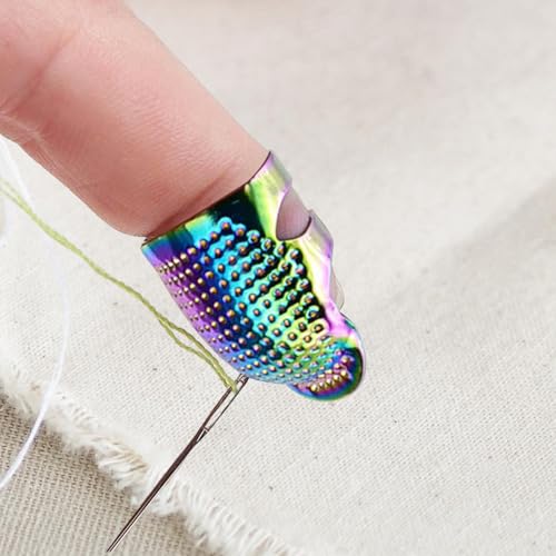 1 Pcs Adjustable Metal Sewing Thimble Finger Protector Open Top Ring Thimble Fingertip Shield for Quilting Embroidery Hand Sewing Tool(Colorful, S) - color: Colorful|S