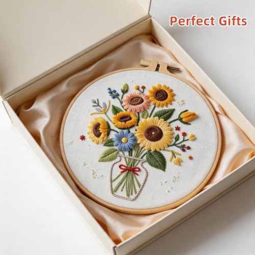 Herdiese Embroidery Kits for Beginners & Adults, 3 Sets Sunflower Patterns - color: Flower-D (3 Pack)