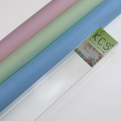 KCS 3 pc of 15" x 18"(38cmx45cm) Counted Cross Stitch Cotton Aida Cloth Needlework Rolled Fabric Box,16CT,Light Blue+Pink+Light Green - color: Light Blue+pink+light Green, size: 16CT