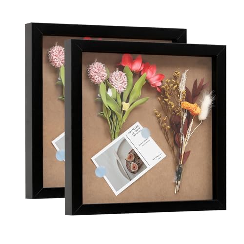 Muzilife 10x10 Shadow Box 3D Picture Frames, Wood, Real Glass, White,2 Pack - color: 2pc 10x10-black