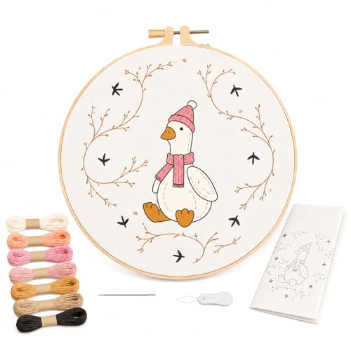 secrncy Goose Embroidery Kit for Beginners with Pre-Printed Fabric