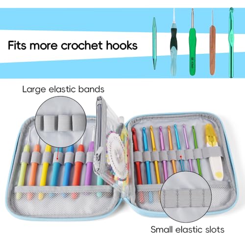 Crochet Hook Case,Portable Zipper Storage Organizer Bag for Crochet Hooks, Knitting Needles, Project & Sewing Supplies, Lightweight,Easy to Hold (No Accessories Included).Blue Summer Flower - color: blue summer flower