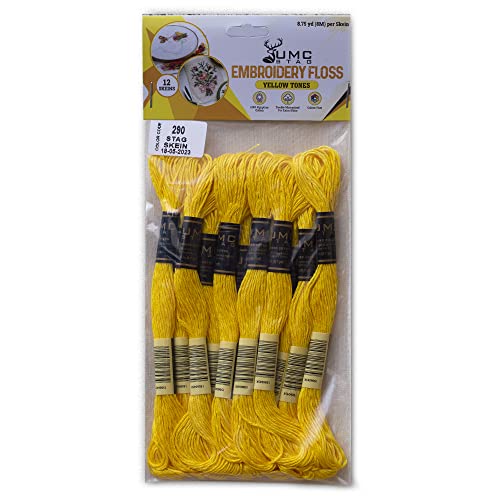 Pack of 12 Premium Embroidery Thread | 100% Egyptian Cotton Premium Skeins | Cross Stitch Embroidery Floss | Oeko TEX Certified Stranded Cotton | Ideal for Arts & Crafts (Lemon Yellow 290) - color: Lemon Yellow 290