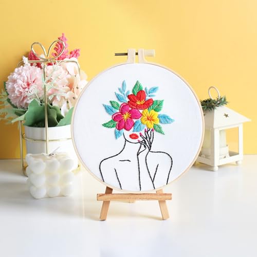 Louise Maelys Flower Woman Embroidery Kit for Beginners DIY Gift Set - color: woman flower