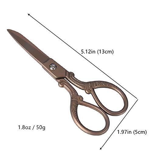 5inch Vintage Style Scissors Titanium Plating Stainless Steel Antique Shears for Craft Embroidery Crochet Needle Point Knitting Project