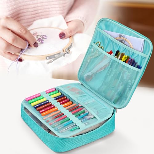 FINPAC Embroidery Bag, Cross Stitch Storage, Square Quilted Tote Organizer - color: Teal