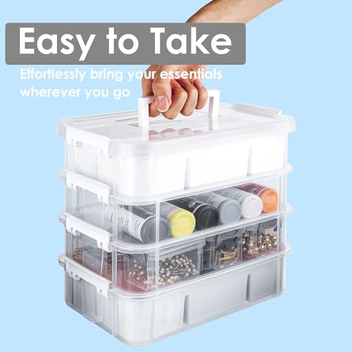 CraftGenes Craft Organizer, 4 Tier Storage Box with Removable Trays, White - color: White