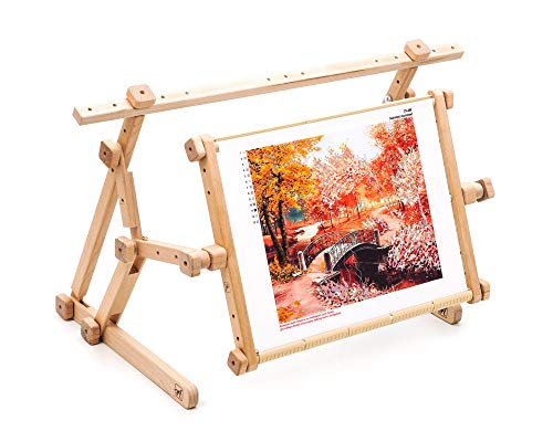 Embroidery Adjustable Lap Table Stand Hands Free Needlepoint Wooden Cross Stitch Scroll Frame Tapestry Holder Bed Table Stand Craft Tool (11.8" x 15.7") - size: 11.8" x 15.7"