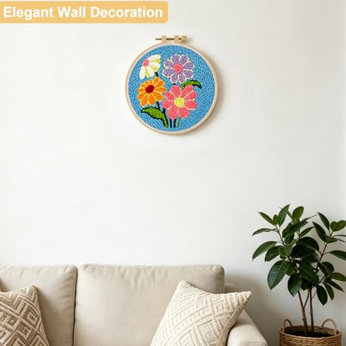 LACHLAND Punch Needle Kit for Beginners, Dasiy Punch Embroidery DIY Craft Supplies with Hoop Yarn & Tool Handmade Wall Art Gift for Adults Teens Seniors Hobby - color: Flower