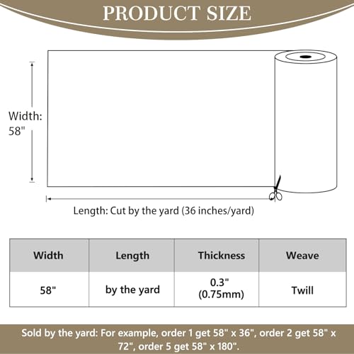 Thick Twill Fabric by The Yard, 58" W 0.75mm Polyester Twill Woven Lining Fabric Soft Excellent Luster Upholstery Fabric for Bags, Cushion, Chair, DIY Projects, 1 Yard Khaki - color: Khaki, size: Pre Cut - 1 Yard