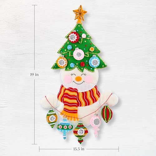 Bucilla Felt Applique Wall Hanging Kit, Treetop Snowman, Perfect for DIY Arts and Crafts
