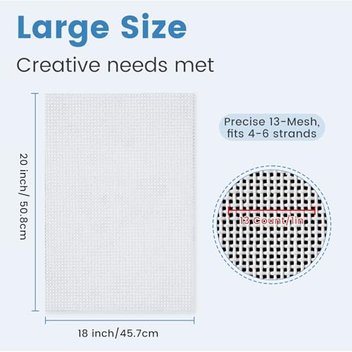 13 Mesh Needlepoint Canvas, 20" x 18" Pure Cotton Blank Canvas - color: White 13-mesh
