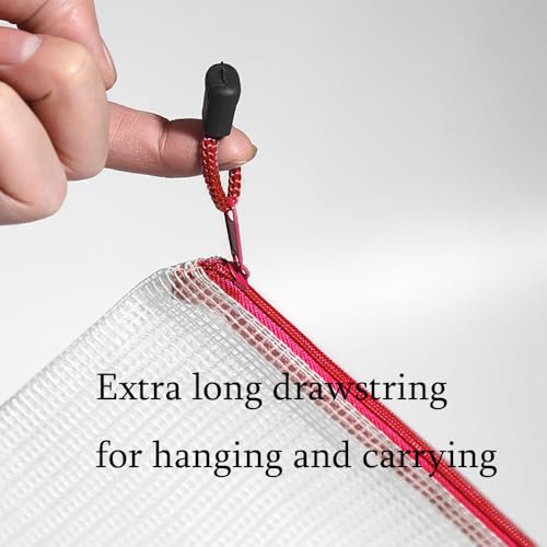 Mesh Zipper Pouch Bag,A3 Zipper Bag for Organizing Storage, Waterproof Zipper Pouch, 17" x 12"/44cm x 32cm, File Bag for School and Office Supplies (Red) - color: Red
