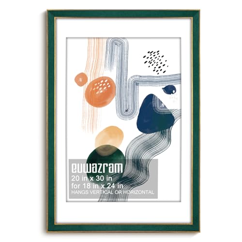 Suede 20x30 Frame - Single Frame, Christmas Elegant Green 20 x 30 Poster Frame with Mat for 18x24, 20x30 Picture Frames for Artwork, Puzzles, Photos and Movie Posters - color: Green, size: 20" x 30" / 18" x 24" mat