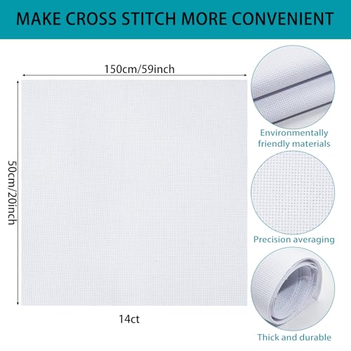 Cross Stitch Fabric 14 Count, 59 by 20 Inch Large Size Cross-Stitch Aida Cloth, Classic Reserve Needlework Fabrics for Embroidery Decoration Crafts DIY
