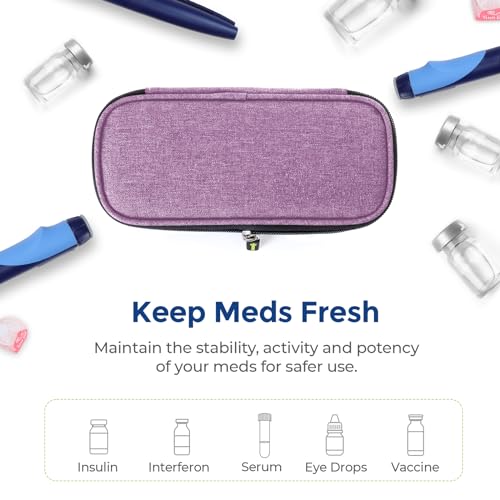 AUVON Lightweight Insulin Cooler Travel Case, 3-Layer Thickened Insulation - color: Purple