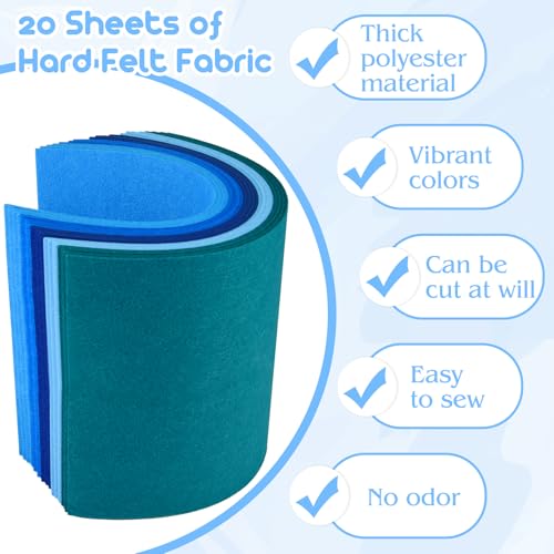 NEBURORA 20 Pcs 2mm Thick Stiff Felt Sheets for Crafts Sewing(Blue Series) - color: Blue