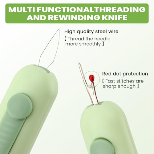3 in 1 Automatic Needle Threaders Seam Ripper, 2Pcs Quilting Supplies Sewing Kit with Needle Storage for Sewing Crafting Thread Removing(Color:Green+White)
