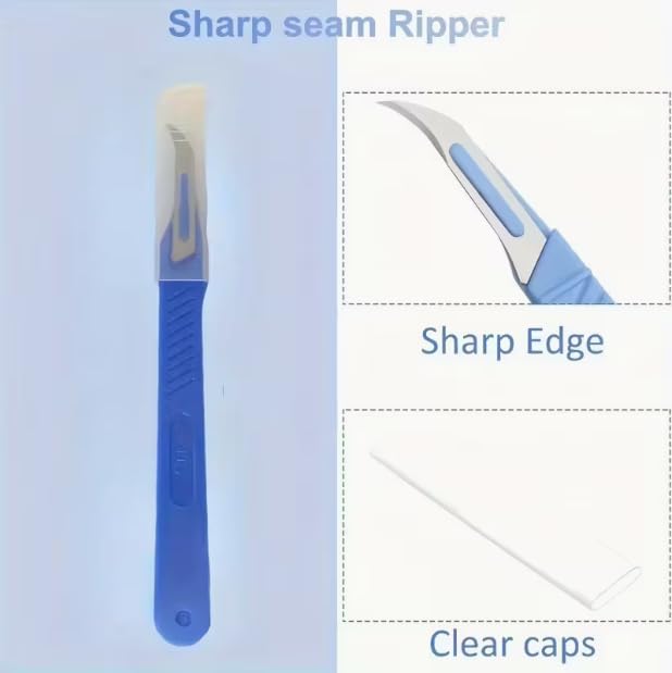 4 Pcs Seam Ripper Set and Thread Cutter Sewing Stitch Remover Tool Kit with Safety Cap for Embroidery Quilting Hemming Blue (Pack of 4)