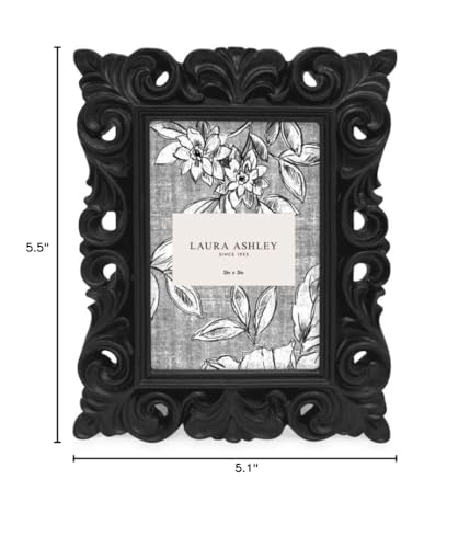 Laura Ashley 2x3 Black Vintage Inspired Resin Scroll Design Picture Frame - color: Black, size: 2x3