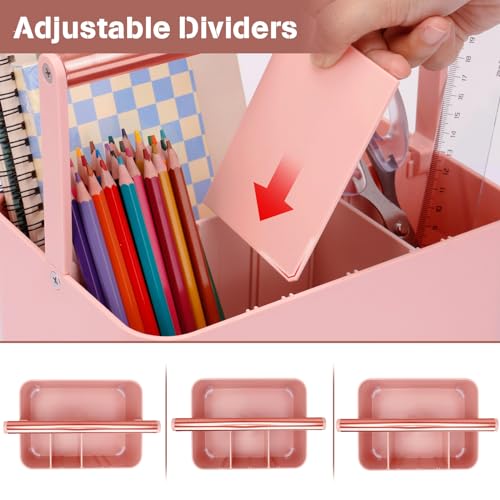 Multipurpose Caddy Organizer with Handle and Adjustable Divider, Portable Art Supply Storage Organizer for Art Craft Supplies, Dorm, Office, Bathroom, Shower, Cleaning, Makeup (Rose Gold)