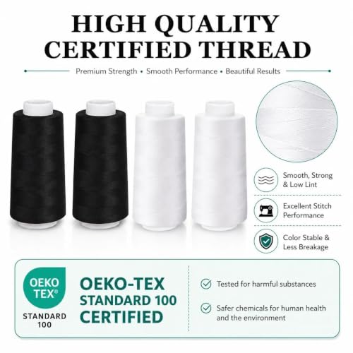 ilauke White & Black Sewing Thread 3000 Yards Each, 40S/2, 4 Large Cones - color: Black & White