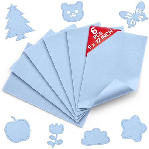 Baby Blue Soft Felt Sheets for Crafts, 9" x 12", 1.6mm Thick, 6 Pcs - color: Baby Blue