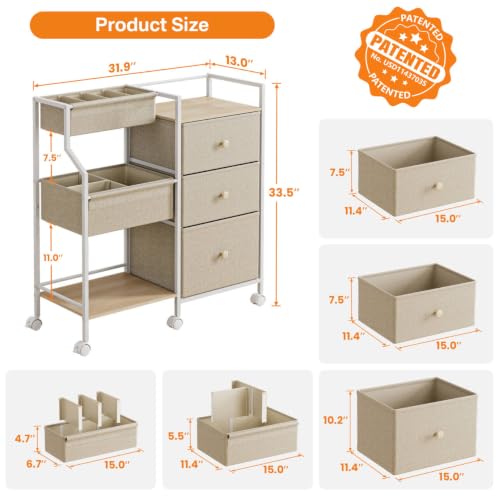 Modanais Baby Diaper Caddy Organizer Rolling Cart with Drawers, Off White - color: Off White