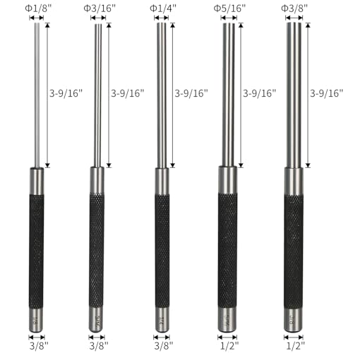 8 in Long 1/8" - 3/8" Carbon Steel Pin Punch Set with Storage Pouch - color: 5pcs 8in Pin Punches