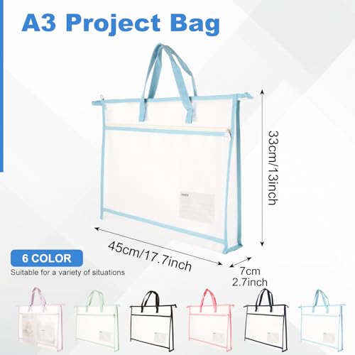 6 Pack A3 Project Bag for Quilting Craft Storage for Quilters, Clear Mesh Sewing Bag with Zipper Handles & Pockets, Tote Needlepoint Bags for Quilting Knitting Stitching Artworks Embroidery
