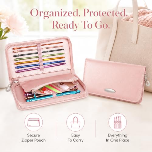 Coopay Crochet Hooks Set with Zipper Pouch, 16PCS Metal Crochet Needles - color: Pink