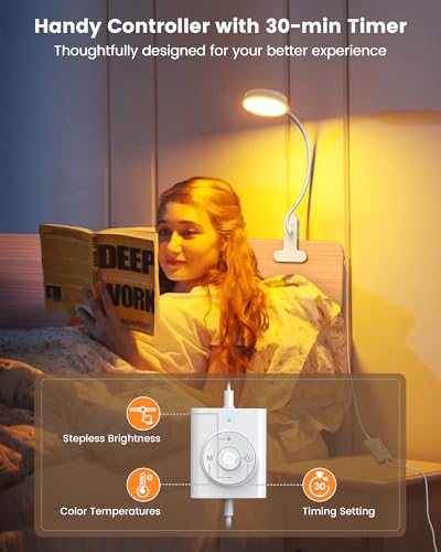 Glocusent 5W Clip on Light, 3 Colors & 5 Brightness Reading Light for Bed - color: White