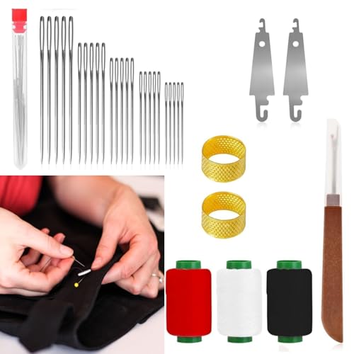 34 Pcs Big Eye Sewing Needles Kit 5 Size Stainless Steel Needles for Hand Sewing,Sewing Sharp Needles Embroidery Needles for Handmade Quilting DIY Sewing Fabrics (34)