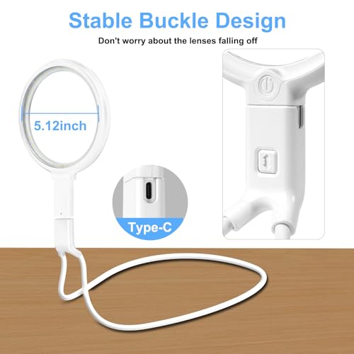Neck Magnifier Hands Free with Light, 10X 5.2 Large Magnifying Glass - color: White
