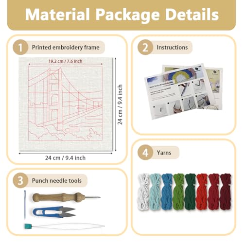 DOODLREAM San Francisco Bridge Punch Needle Kit for Beginner 9.4" x 9.4" - color: Bridge
