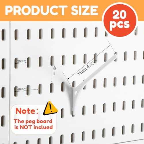 Geelin 20 Pcs White Pegboard 45° Spool Hooks Pegboard Accessories - color: White
