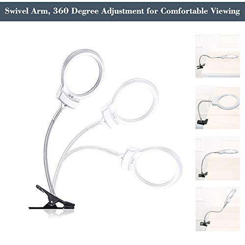 5D Diamond Painting Tools Magnifier LED Light with Clamp, Folding Design with 1 Glass Lens 4X & 6X Magnifier