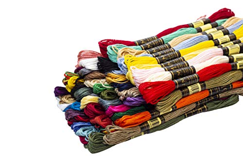 Pack of 50 Popular Colours Premium Embroidery Thread | 100% Egyptian Cotton Premium Skeins | Cross Stitch Embroidery Floss | Oeko TEX Certified Stranded Cotton | Ideal for Arts & Crafts - color: Mixed Rainbow Colours