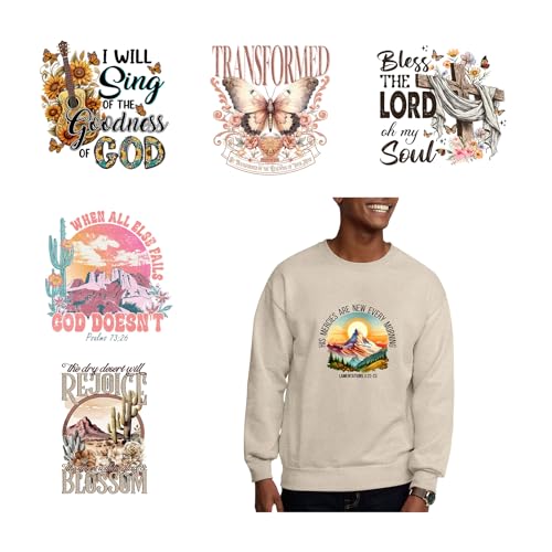 6PCS Natural Cross Blossom Design Jesus Heat Transfer Vinyl Stickers - style: YS003