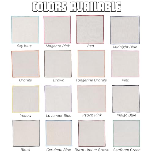 Natural Linen Pocket Squares, Embroidered Contrast Border 3 pcs, Off white - color: A8 (3-pack)