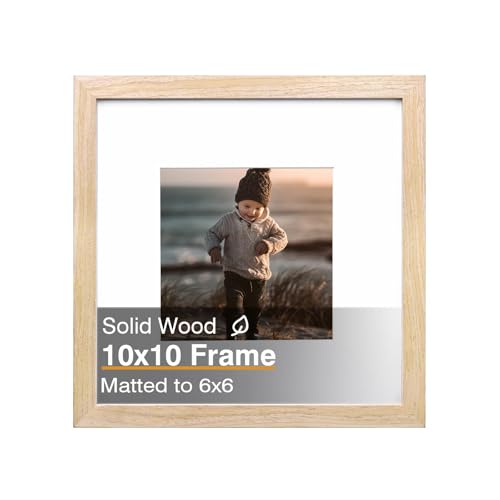 KINLINK 10x10 Picture Frame, Natural Square Solid Wood Frame for Pictures 6x6 with Mat or 10x10 without Mat, Wall and Tabletop Display Photo Frame Natural Wood Photo Frame 1 Pack - color: Natural, size: 10x10