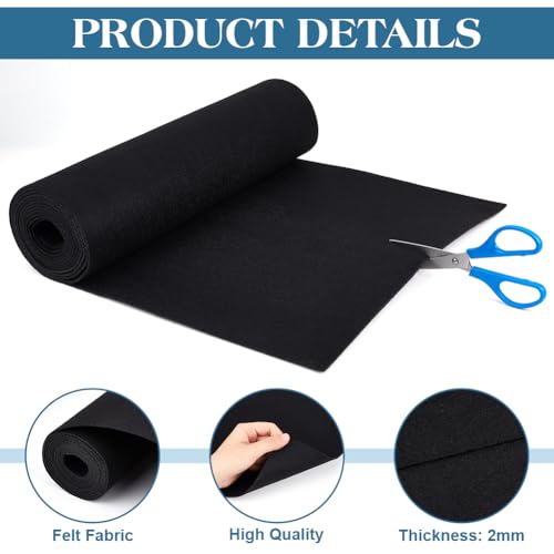 BENECREAT 118.1x15.7inch Felt Fabric Roll, Black, 2mm Thick - color: Black, size: 118x15.7 Inch