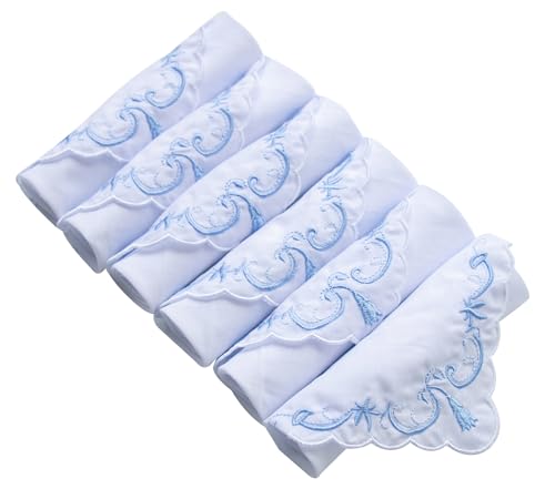MileyMarla Ladies Embroidery Cotton White Handkerchiefs Lace Wedding Hankies - color: F02-6pcs