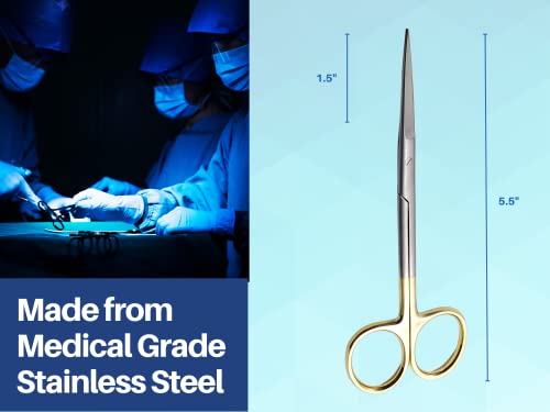 ARTMAN INSTRUMENTS Scissors - 5.5 Inches Straight, Gold Plated Handle with Tungsten Carbide Inserts - Extra Sharp, Durable, and Autoclavable for Precision Cutting