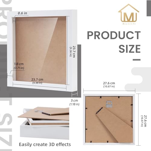 Muzilife 10x10 Shadow Box 3D Picture Frames, Wood, Real Glass, White,2 Pack - color: 2pc 10x10-white